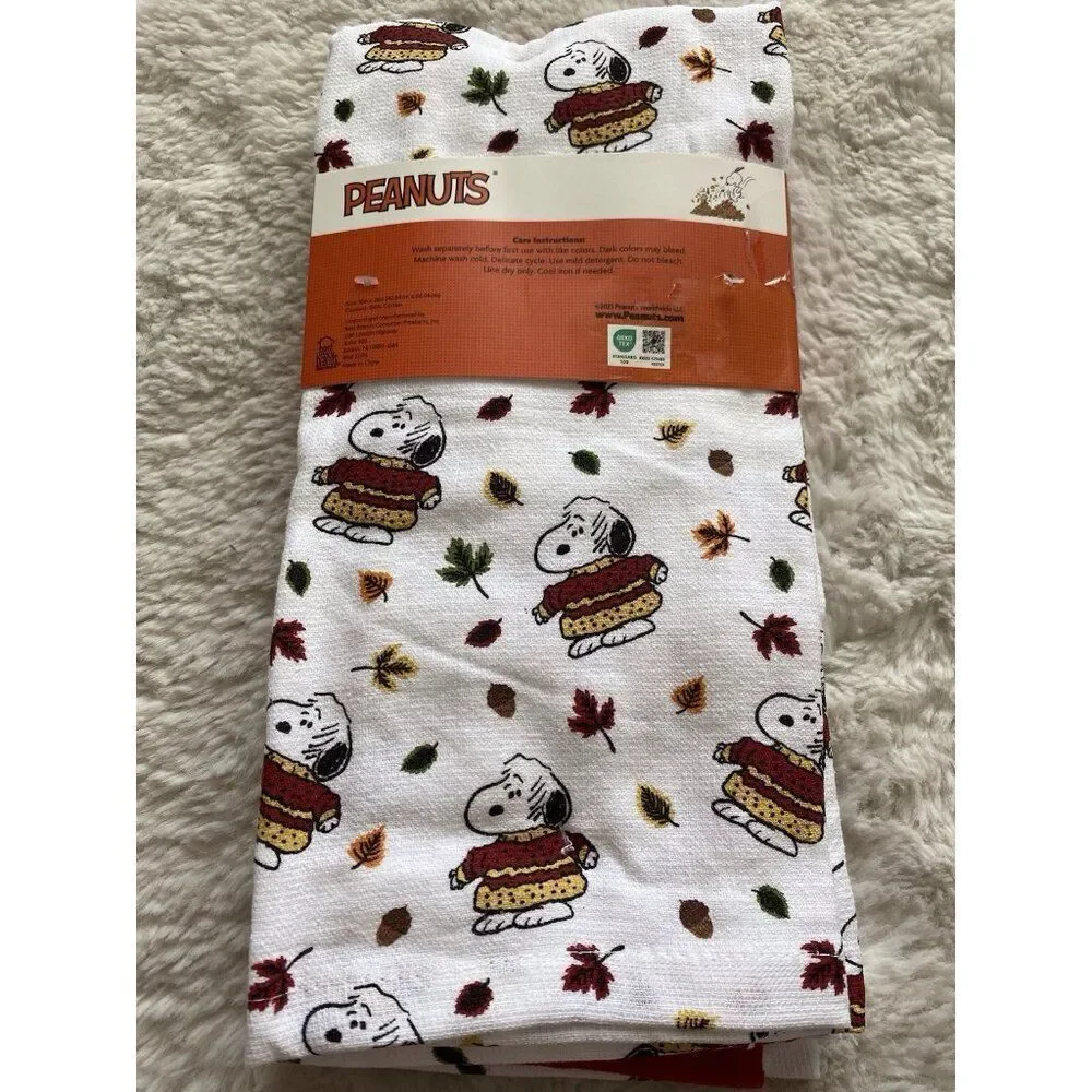 3 Pack Peanuts Snoopy Chunky‎ Sweater Fall Autumn Leaves Kitchen Towels 16 X 26”